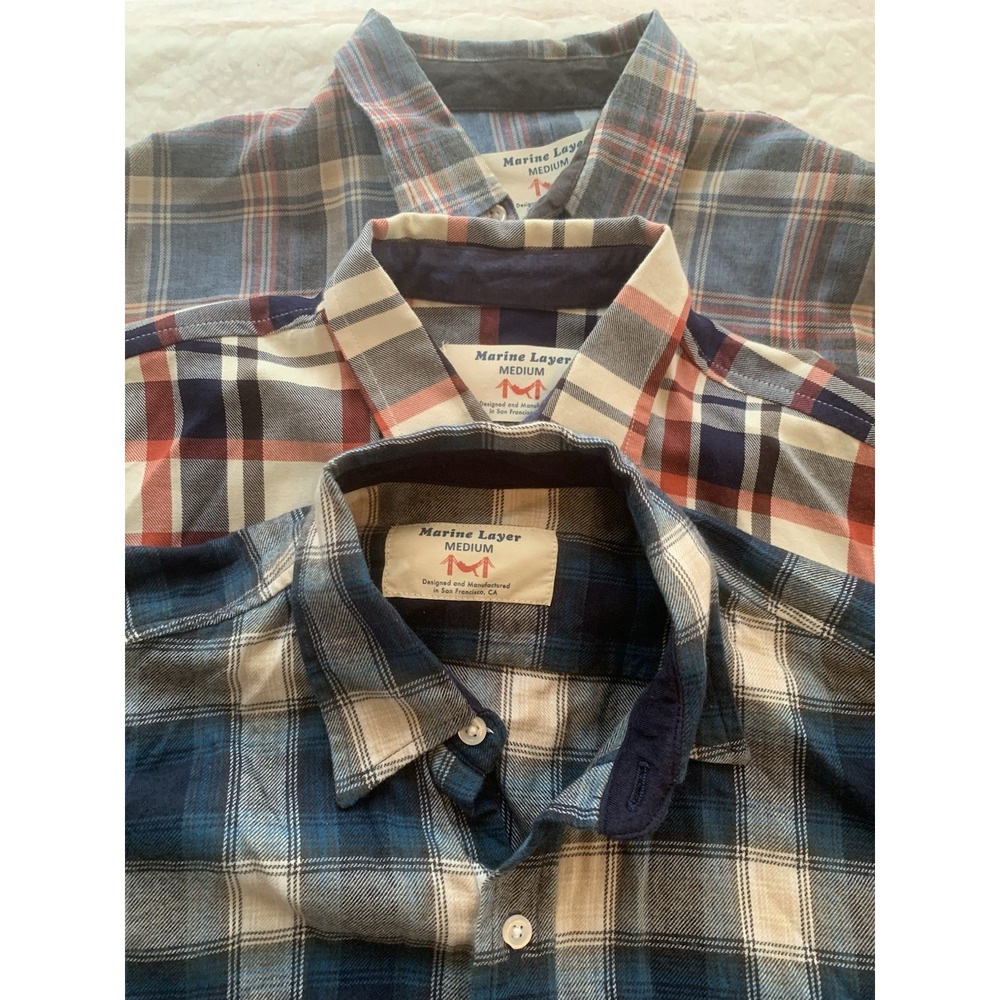 Lot Of 3 Marine Layer Men's Plaid Button Up Shirts Cotton Size Medium